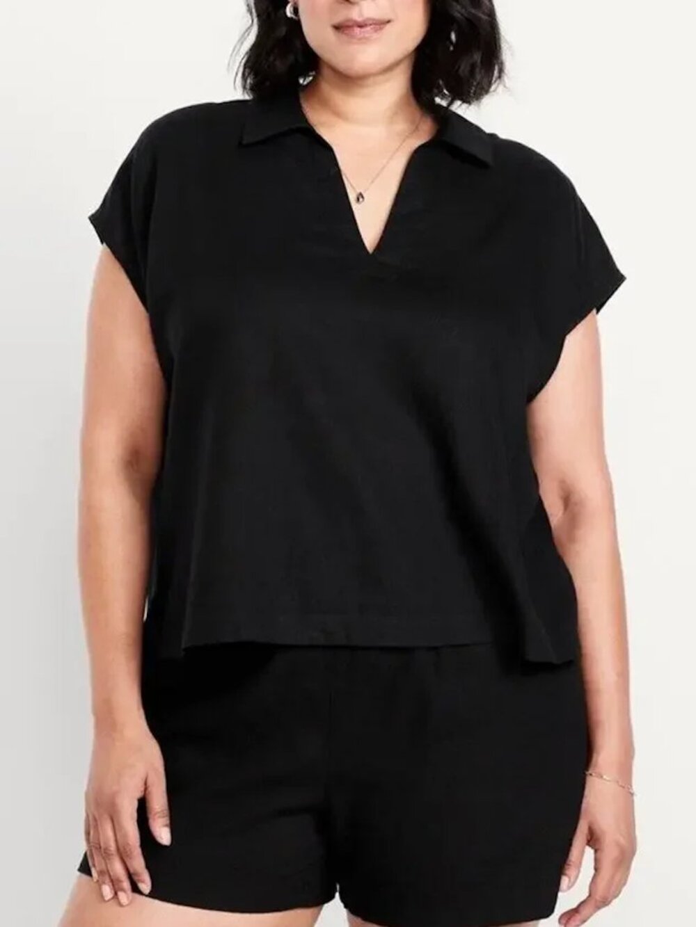 Old Navy Women's 4X Linen Blend Cropped Popover Shirt Boxy
